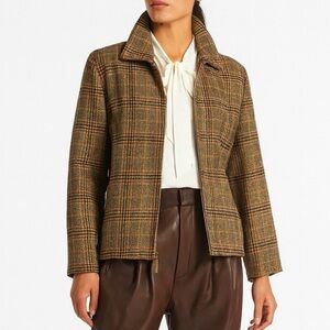 Plaid Jacket Tweed Wool Blend Blazer Perfect Layering Piece Browns Yellow Red L